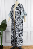 Grey Casual Camouflage Print Patchwork Outerwear