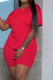 Red Casual Solid Basic O Neck Short Sleeve Two Pieces