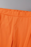 Orange Casual Letter Print V Neck Short Sleeve Two Pieces