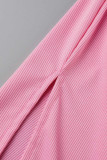 Pink Sexy Solid Patchwork Spaghetti Strap One Step Skirt Dresses