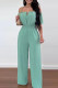 Green Casual Solid Patchwork Off the Shoulder Regular Jumpsuits