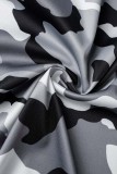 Grey Casual Camouflage Print Patchwork Outerwear