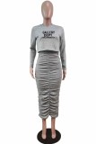 Brick Red Street Print Letter O Neck Long Sleeve Two Pieces