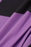 Purple Casual Patchwork Contrast O Neck Long Sleeve Two Pieces
