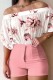 Pink Casual Print Basic Off the Shoulder Half Sleeve Two Pieces