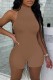 Coffee Sexy Casual Solid Backless Halter Skinny Romper
