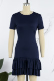 Red Sexy Solid Bandage Patchwork Flounce O Neck A Line Dresses