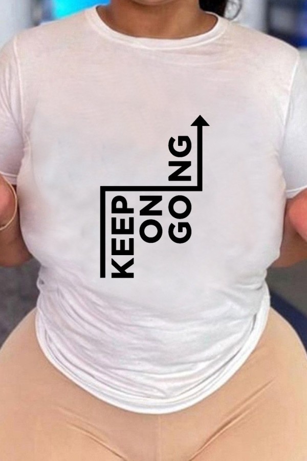 White Casual Letter Print Cosplay O Neck T-Shirts