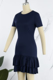 Red Sexy Solid Bandage Patchwork Flounce O Neck A Line Dresses