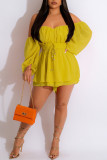 Yellow Elegant Solid Patchwork Off the Shoulder Straight Rompers
