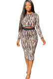 Black and white Sexy Two Piece Suits Patchwork Striped Hip skirt Long Sleeve Two-Piece Dress