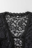 Black Sexy Solid Patchwork See-through V Neck Pencil Skirt Dresses