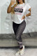 Pink Sportswear Print Letter O Neck Short Sleeve Two Pieces