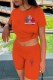 Orange Casual Print Patchwork O Neck Short Sleeve Two Pieces
