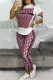 Pink Sportswear Print Letter O Neck Short Sleeve Two Pieces
