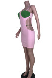 Pink Sexy Solid Hollowed Out Patchwork Spaghetti Strap Sling Dress Dresses