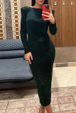 Green Sexy Solid Patchwork Backless Off the Shoulder Pencil Skirt Dresses