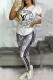White Sportswear Print Letter O Neck Short Sleeve Two Pieces