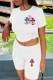 White Casual Print Patchwork O Neck Short Sleeve Two Pieces