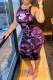 Purple Street Camouflage Print Letter O Neck One Step Skirt Dresses
