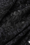 Black Sexy Solid Patchwork See-through V Neck Pencil Skirt Dresses