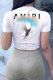White Casual Print Letter O Neck T-Shirts