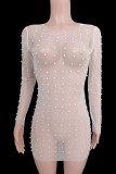 Skin Color Sexy Solid Patchwork See-through Beading Swimwears Cover Up