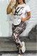Khaki Sportswear Print Letter O Neck Short Sleeve Two Pieces