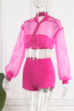 White Sexy Solid Patchwork Zipper Long Sleeve Two Pieces