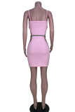 Pink Sexy Solid Hollowed Out Patchwork Spaghetti Strap Sling Dress Dresses