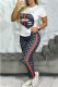 Blue Sportswear Print Letter O Neck Short Sleeve Two Pieces