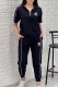 Black Casual Letter Embroidered Hooded Collar Short Sleeve Two Pieces