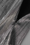 Silver Casual Solid Bandage Patchwork V Neck Straight Jumpsuits
