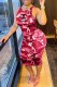 Red Casual Street Camouflage Print Letter O Neck One Step Skirt Dresses