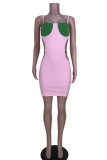 Pink Sexy Solid Hollowed Out Patchwork Spaghetti Strap Sling Dress Dresses