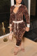 Coffee Fashion Patchwork Sequins Zipper Collar Long Sleeve Two Pieces