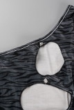 Black Sexy Print Hollowed Out Patchwork Asymmetrical Oblique Collar Pencil Skirt Dresses