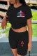 Black Casual Print Patchwork O Neck Short Sleeve Two Pieces