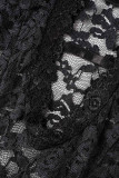 Black Sexy Solid Patchwork See-through V Neck Pencil Skirt Dresses