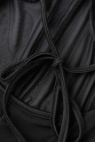 Black Sexy Solid Patchwork See-through Backless Halter Straight Jumpsuits