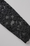 Black Sexy Solid Patchwork See-through V Neck Pencil Skirt Dresses