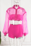 White Sexy Solid Patchwork Zipper Long Sleeve Two Pieces
