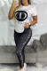 Black Sportswear Print Letter O Neck Short Sleeve Two Pieces
