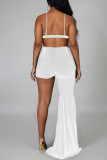 White Sexy Solid Hollowed Out Patchwork Backless Asymmetrical Straight Jumpsuits