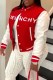 Red Street Letter Embroidered Mandarin Collar Outerwear