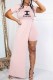Pink Elegant Print Letter O Neck Short Sleeve Two Pieces