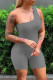 Grey Fashion Sexy Solid Backless One Shoulder Skinny Romper