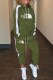 Army Green Casual Letter Patchwork Hooded Collar Long Sleeve Two Pieces
