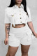 White Street Solid Patchwork Pocket Buckle Turndown Collar Short Sleeve Two Pieces