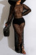 Black Sexy Solid Tassel Hollowed Out Patchwork Slit Swimwears Cover Up